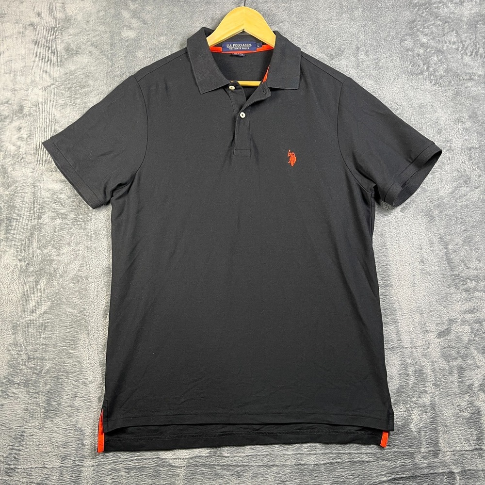 US Polo Assn Ultimate Pique Polo Shirt Mens Large Black Tennis Golf Split Hem